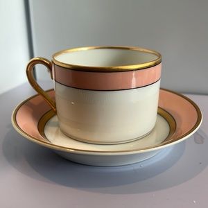 Renaissance -Peach (Wide Gold Verge line) by Fitz & Floyd. Flat Cup & Saucer Set